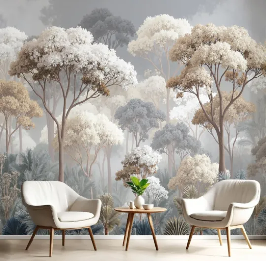Papier Peint Panoramique Forêt Tropicale Ancienne, Papier Peint Mystérieuses Les Plantes, Fresque Murale Intissée Gris Non Tissé Décoration XXL Murale Pour Salon, Chambre, Bureau 352×250 cm Gris/Forêt Tropicale Ancienne 352×250 cm
