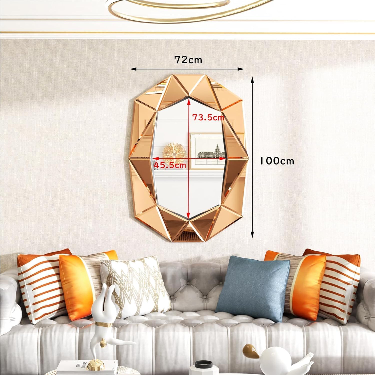 Miroir Décoration Murale Salon: Miroir Marron Grand pour Chambre et Salle de Bain - Entrée - Décoratif pour Couloir 100x72cm Style 11