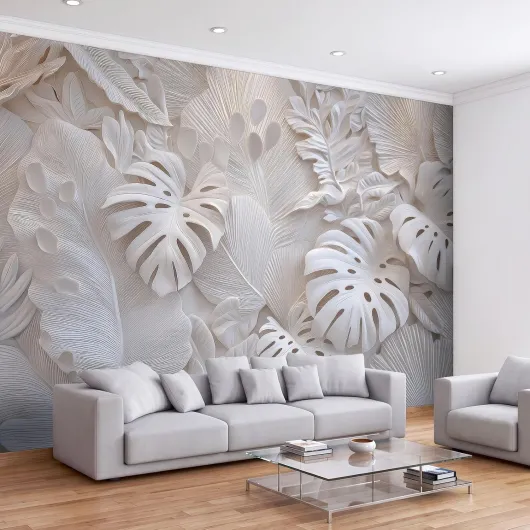 Moderne Relief 3D Haut de Gamme Papier Peint Adhesif Mural 400 x 280 cm Blanc Pur 7 400 x 280 cm