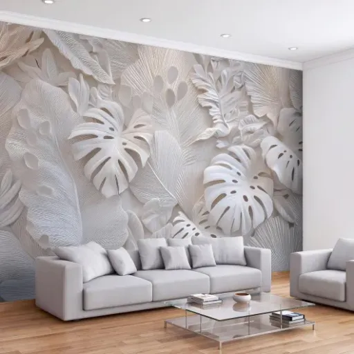 Test Papier Peint 3D Blanc Monstera 400x280 : un gros décor qui change vite une pièce (si on est patient)