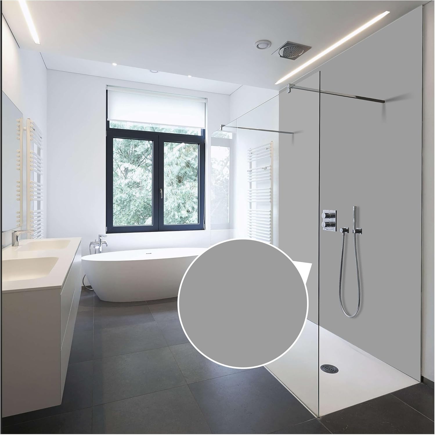 Panneau de douche premium/Panneau mural de salle de bain - Revêtement de douche/Revetement mural - Panneau plastique PVC - Gris clair - (200 x 100 cm)