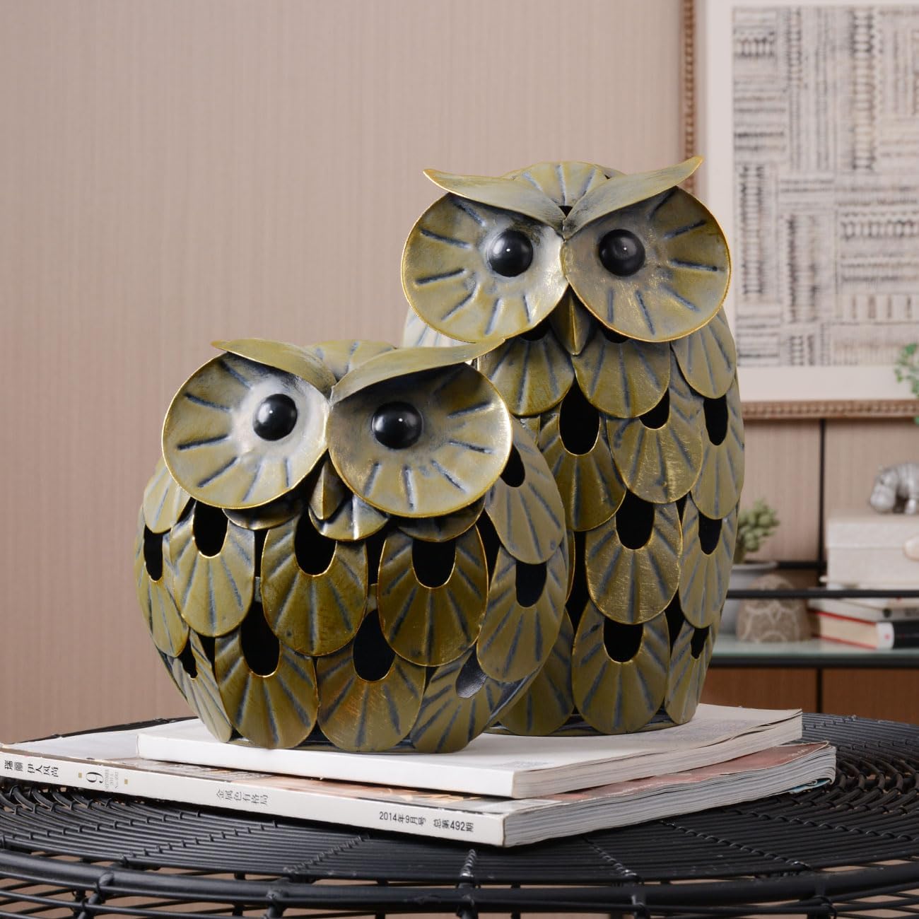 Hibou Statue Figurine Moderne Sculpture Décor Animal Arts Cadeau Maison Décoration Métal 24cm Grand