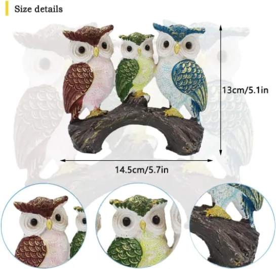 Irayin Hibou Décoration, Hibou Statue Chouette Decorative, Trois Hiboux de Couleurs Différentes, Hibou Chanceux Décorations pour Intérieurs, Salon, Cour,Bureau