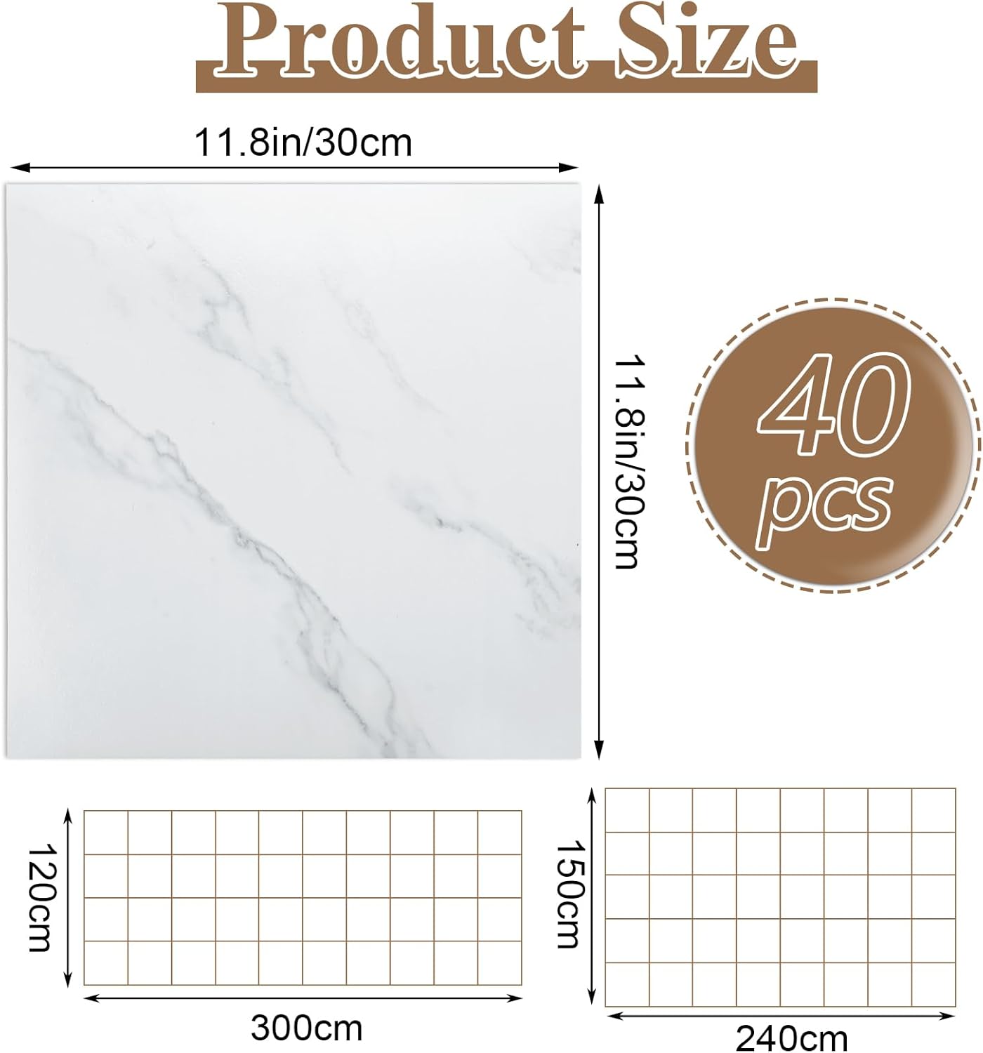 DAJAVE Lot de 40 dalles de sol en PVC aspect béton 30x30cm - Sol en vinyle auto-adhésif - Dalles de sol en béton - Carreaux autocollants - Sol en vinyle antidérapant et résistant à l’eau - Carreaux en Blanc