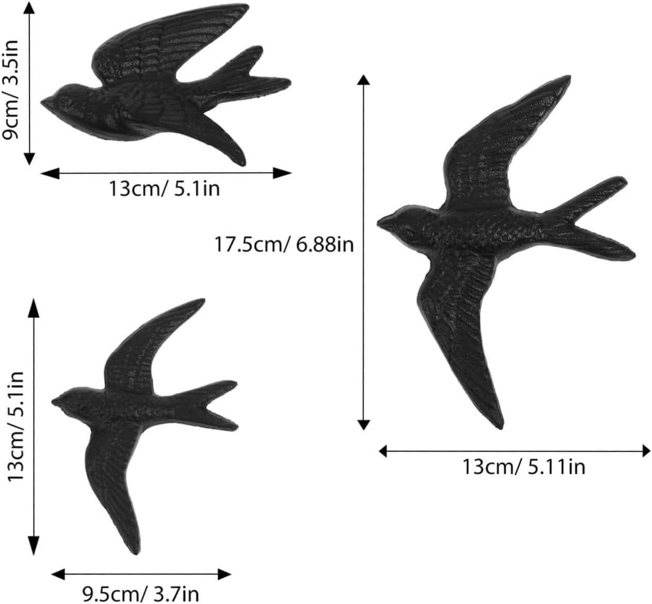 YULIAO 3 PièCes Hirondelles En MéTal Suspendues, Hirondelle Extérieure, Hirondelle Murale, Blackbird Metal Wall Decoration, Utilisé Pour La Décoration Murale, Protection Antirouille, Noir