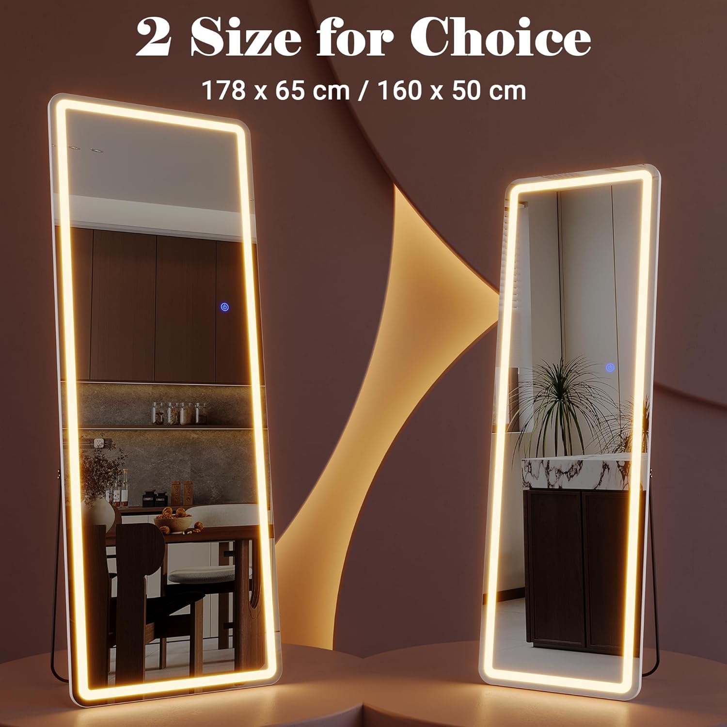 Miroir sur Pied avec LED - 160 x 50 cm, Grand Miroir Mural Lumineux, Miroir en Pied LED 3 Couleurs & Dimmables, Miroirs Pleine Longueur pour Chambre, Salon, Couloir, Full Length Mirror (Blanc) Blanc 160L x 50l cm