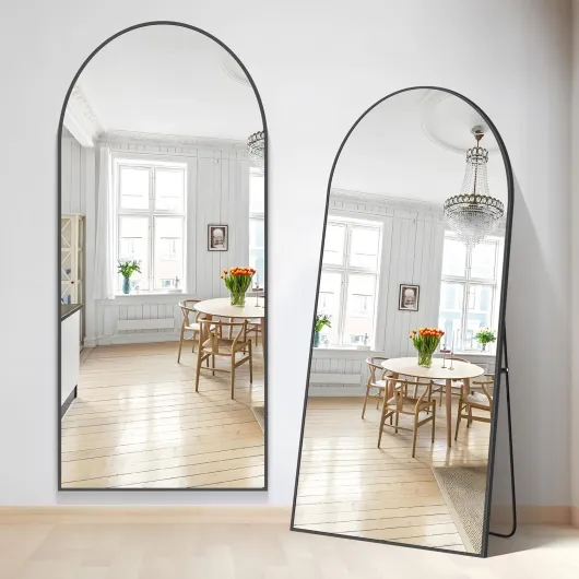 Miroir sur Pied 192 x 85 cm - Grand Mural en Pleine Longueur avec Cadre en Aluminium Noir - Arqué pour Salle de Bain, Chambre, Entrée et Couloir Noir 192L x 85l cm
