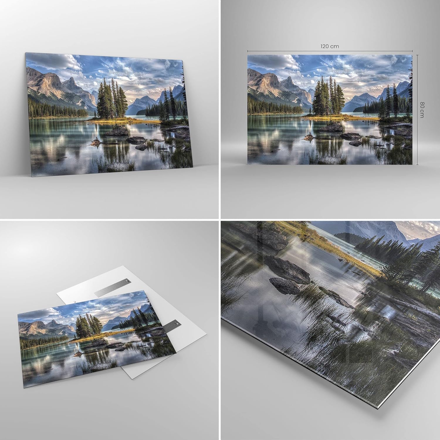 Deco Cadre Salon Lac Paysage Nature Moderne Impression sur Verre 120x80cm Image Tableau en Verre Decoration Murale Chambre Cuisine Horizontal Art Grand XXL Tableaux Decoratifs Muraux GAA120x80-4133 120L x 80l cm