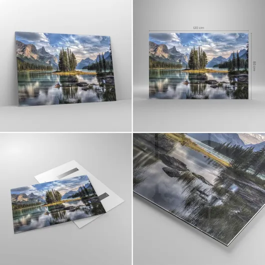 Deco Cadre Salon Lac Paysage Nature Moderne Impression sur Verre 120x80cm Image Tableau en Verre Decoration Murale Chambre Cuisine Horizontal Art Grand XXL Tableaux Decoratifs Muraux GAA120x80-4133 120L x 80l cm