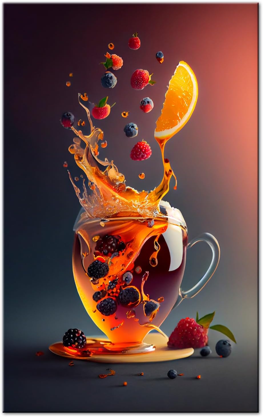 , Tableau cuisine Thé fruité, impression sur verre acrylique, décoration murale moderne, cadre design coloré pour cuisine, salon ou espace repas contemporain 100L x 60l cm