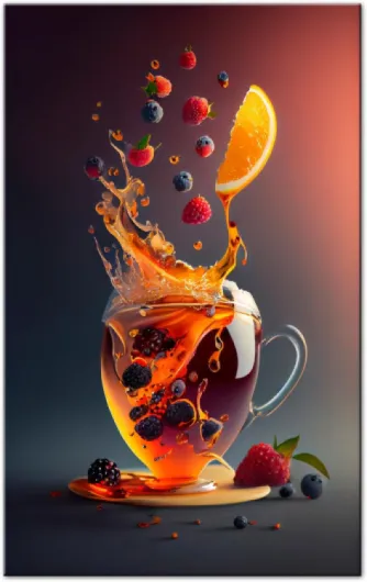 , Tableau cuisine Thé fruité, impression sur verre acrylique, décoration murale moderne, cadre design coloré pour cuisine, salon ou espace repas contemporain 100L x 60l cm