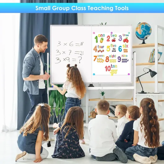 Maxtek Tableau Blanc Effacable Mobile 120 x 90 cm, Grand Tableau Blanc Magnétique sur Pied, Whiteboard Double Face avec Accessoire, White Board Cadre en Aluminium pour l'école à Domicile, le Bureau 120l x 90H cm