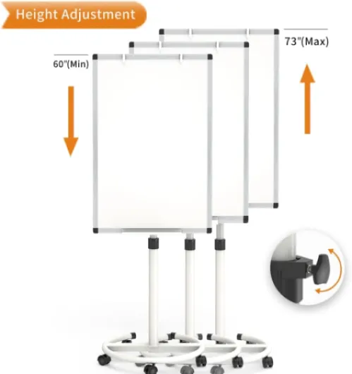 VIZ-PRO Tableau Blanc Magnétique Mobile 90x60 cm avec Pied Réglable et Roulettes, Surface Effaçable à Sec pour Bureau, École, Salle de Réunion