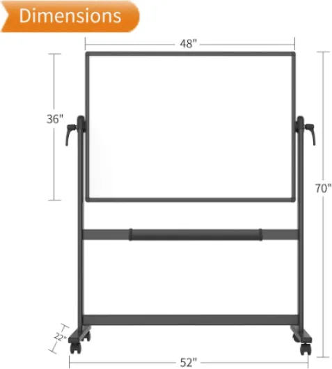 VIZ-PRO Tableau blanc mobile magnétique double face, 120 x 90 cm, cadre et support en aluminium noir 120l x 90H cm