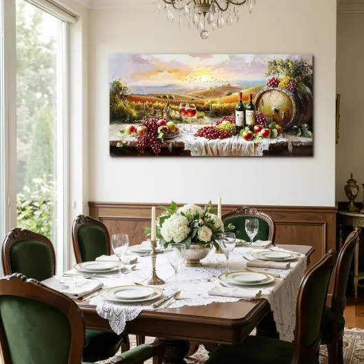 SERIMINO Tableau Decoration Murale Grand, Vintage Cuisine Decoration Maison, Impression sur Toile Moderne, Décoration Naturelle Artistique Paysage pour Salon Chambre Bureau 73x146 cm Domaine Viticole Européen 146L x 73l cm