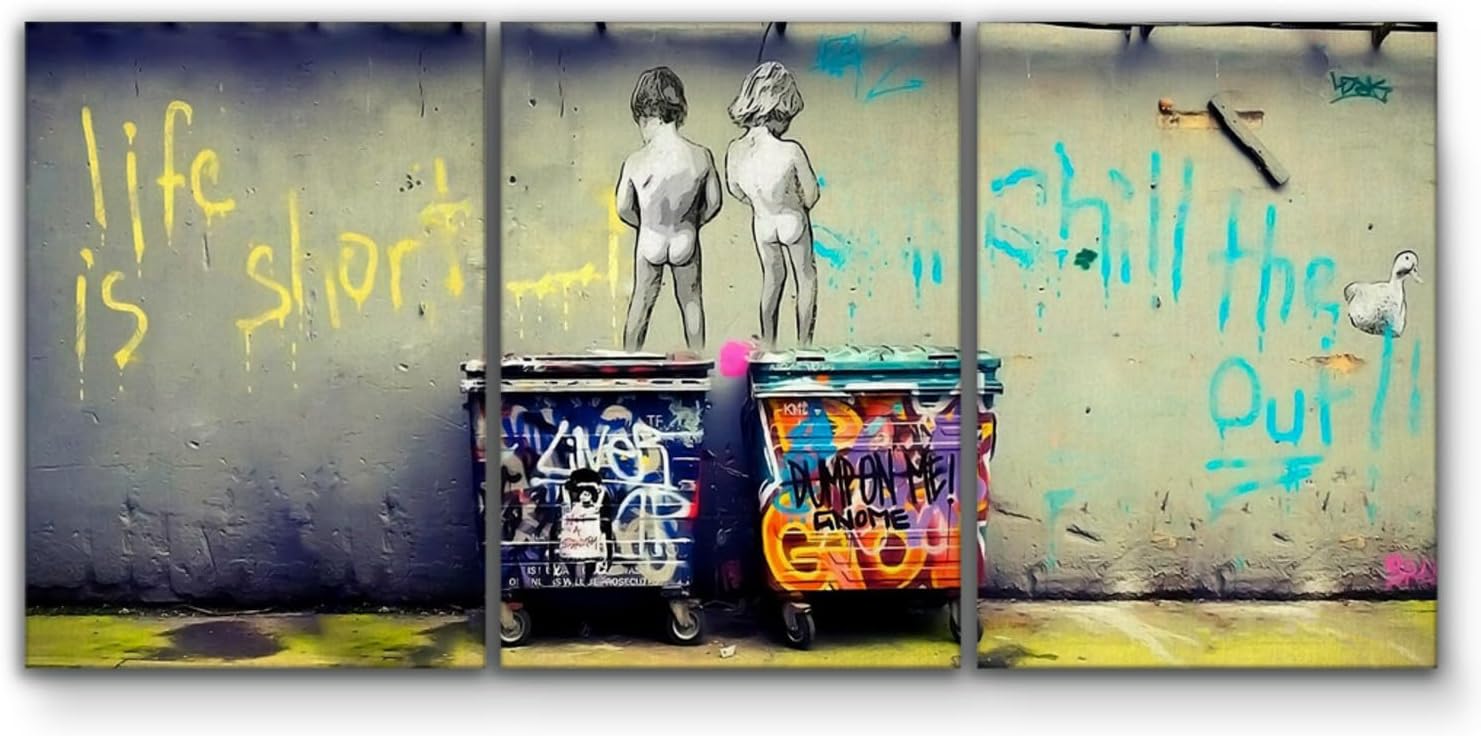 Peintures Grand Format XXL - Banksy - Street Art - Enfants Qui Font Pipi - Toile - 218x100cm - 3pcs - x 70x100cm - Grande Image 218x100cm - 3pz - x 70x100cm Street Art - Enfants Qui Font Pipi