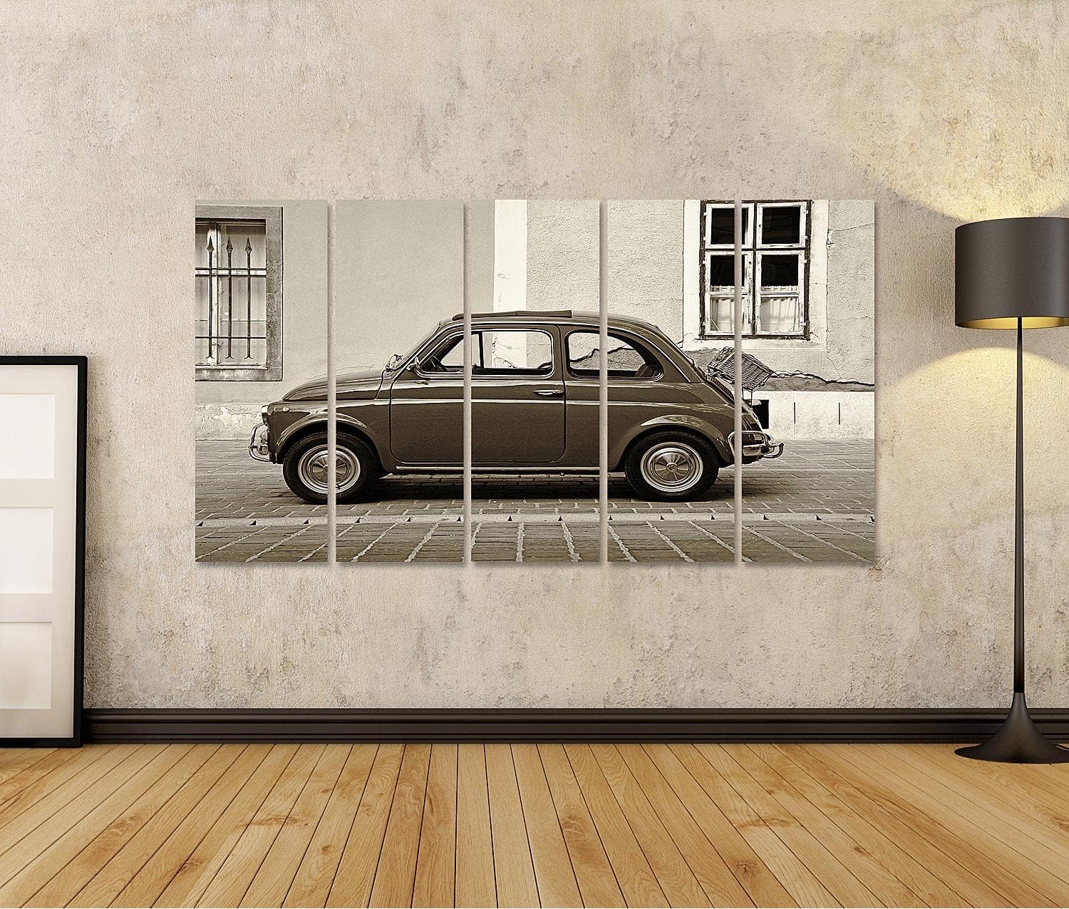 Islandburner Tableau sur toile Voiture culte italienne Vintage Style rétro Sépia Finition Images murales Poster Leinwand 160x80cm - 5 Teile XXL