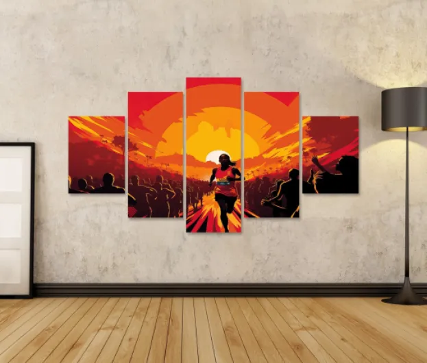 Islandburner Tableau sur toile Marathon Gagnant Finition Groupe Coureur Poster Marathon Gagnant Finition Images murales Poster Leinwand 170x80cm - 5 Teile