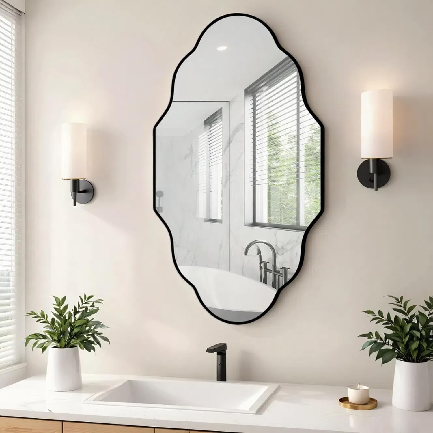 Miroir asymétrique 66 x 116 cm avec Aluminium Noir - Miroir Décoratif Design Lanterne - Design Moderne et Fin -Peu encombrant - pour Salle de Bain, Chambre, Salon, Couloir.