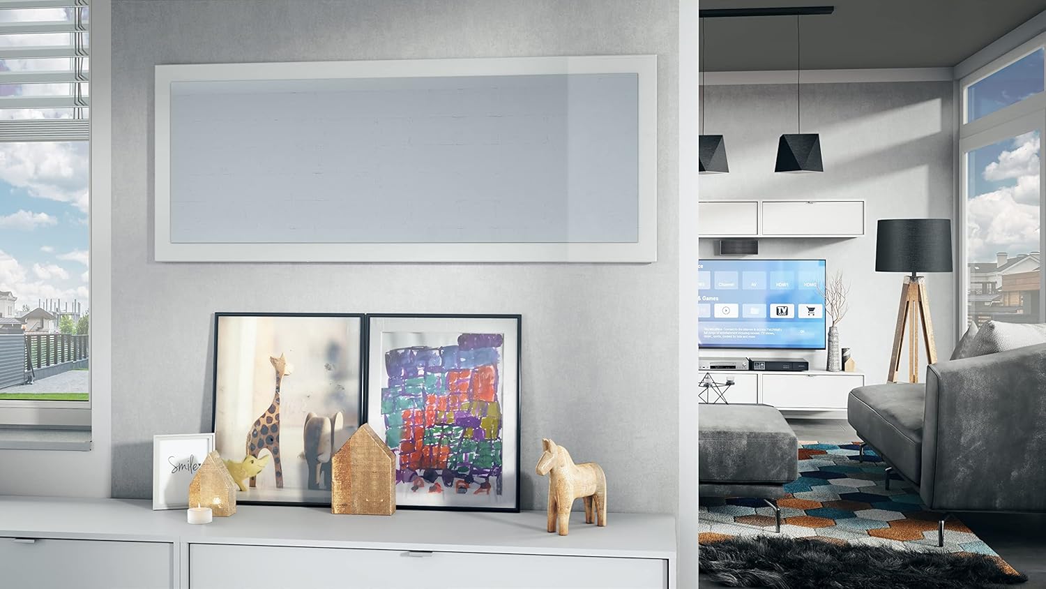 Miroir Lima, Miroir Mural avec Cadre de Style Moderne, Blanc Haute Brillance (139 x 55 cm)