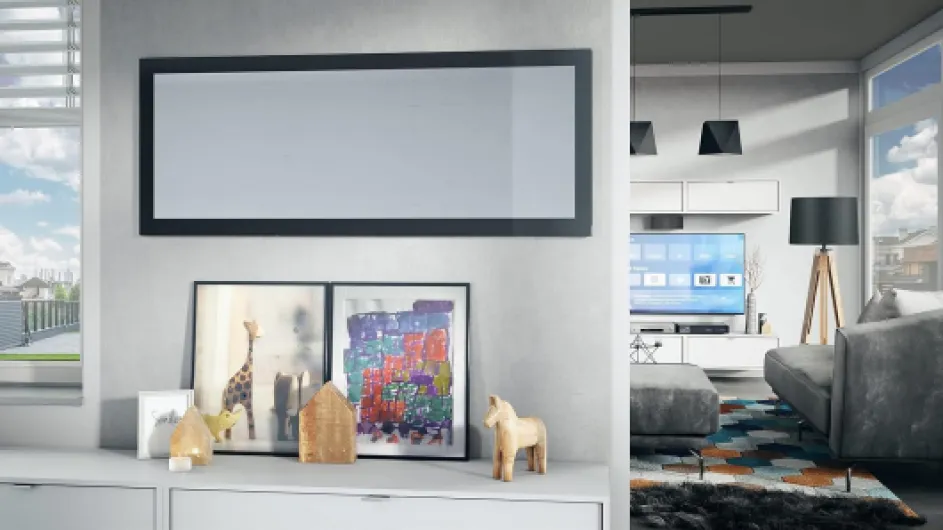 Miroir Lima, Miroir Mural avec Cadre de Style Moderne, Blanc Haute Brillance (139 x 55 cm) Noir Haute Brillance