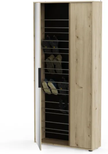 Meuble à Chaussure Décor Bois de Chêne avec Grand Miroir – Peut Contenir Jusqu’à 17 Paires de Chaussures – Double Espace Rangement Chaussure et Etagères – Made in France