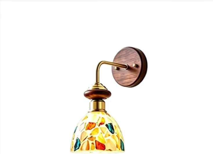 Applique Murale En Verre Coloré Applique Rétro En Bois De Noyer Et Laiton Luminaire Décoratif À Ambiance Chaleureuse Décoration En Verre Adaptée Pour Chambre Salon Chevet(A)