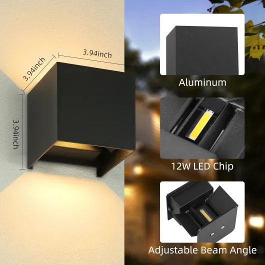 Applique murale Exterieur LED 4 Pakcs,12W Moderne Lampe murale Exterieur 3000K Lumière Blanche Chaude Applique Extérieure Murale Etanche IP65 pour Salon Chambre Colonnade Escalier, Carrée Noir 02 Black-4pack