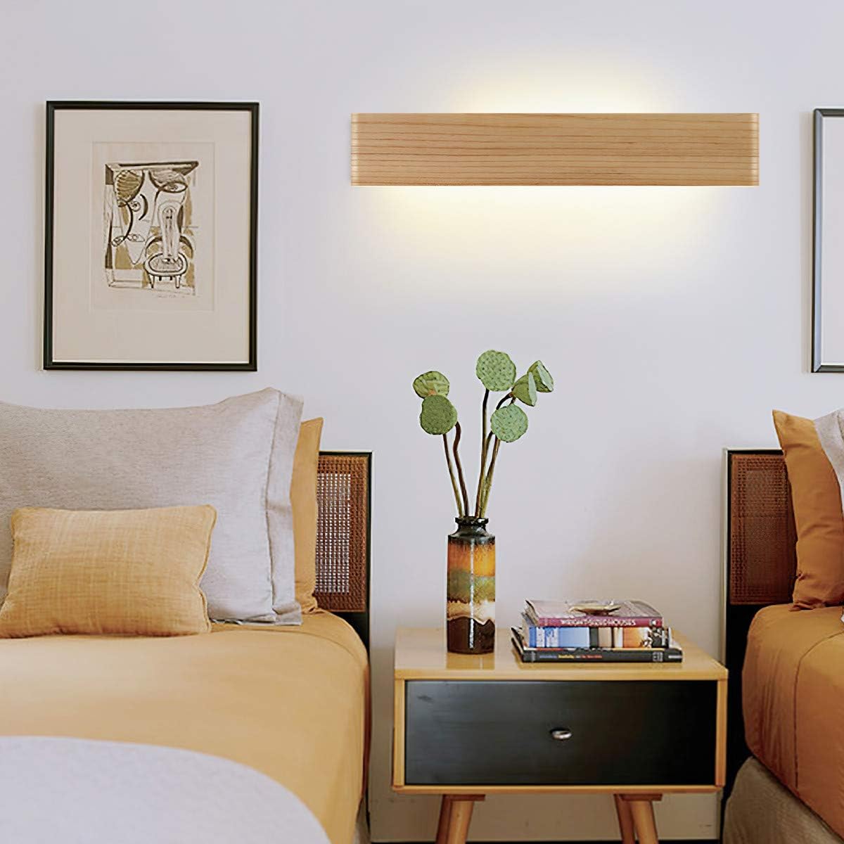 Applique Murale Intérieure LED Applique en Bois Up and Down Lampe Éclairage Mural pour Salon Chambre Couloir Escalier Chaud Blanc Lampe Murale (52cm)