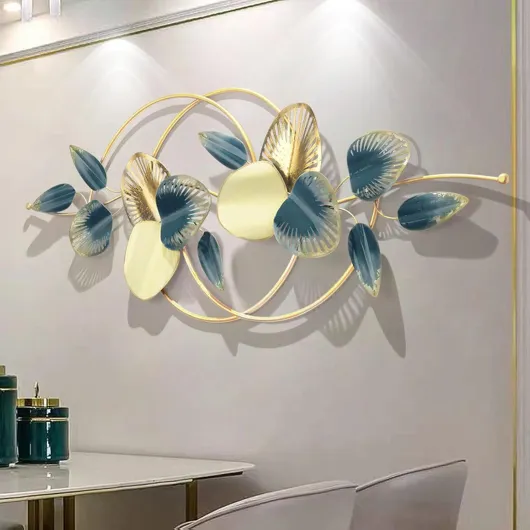 Décorations murales 3D en métal – Design moderne de feuille en fer forgé pour décoration de salon, accent mural unique pour la maison, art mural floral contemporain.