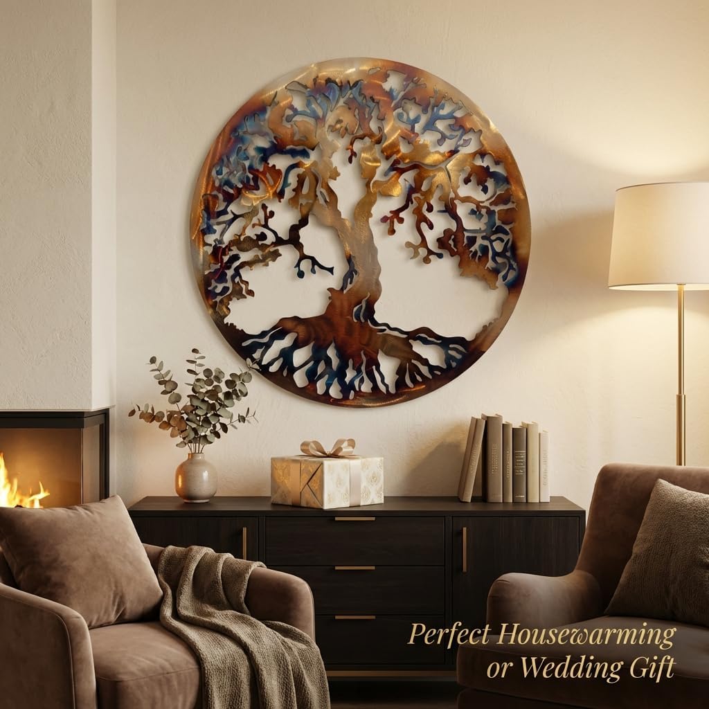 MetalArtWallDecor Arbre de Vie, la Chaleur de Couleur 91,4 cm Décoration Murale en métal