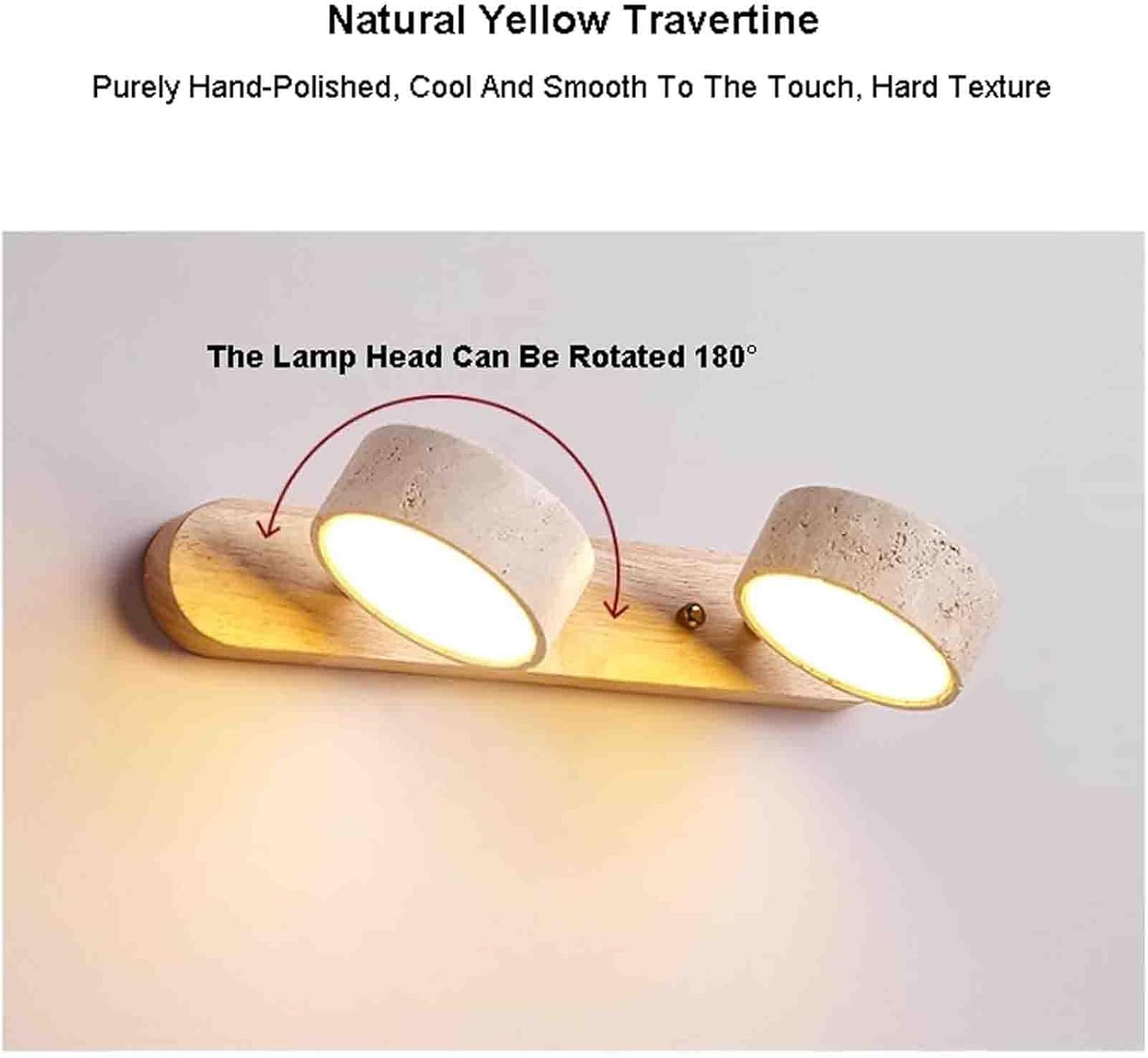 Applique Murale linéaire en Pierre Naturelle, Style Ferme, en Bois, travertin Jaune, 2, 3 ou 4 Lampes, éclairage de Salle de Bain sur Miroir, éclairage LED Rotatif à 180° (Bois 32 cm) Wood 32cm