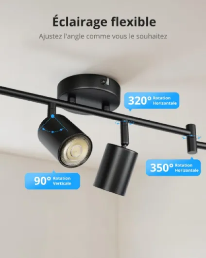 Plafonnier Spot LED Orientable Noir, Luminaire Plafonnier 6 Spots, Moderne Rampe Spot Plafond, GU10 Barre de Spots pour Cuisine Salon Chambre Couloir Salle à Manger, Sans Ampoule Noir 6 Spots