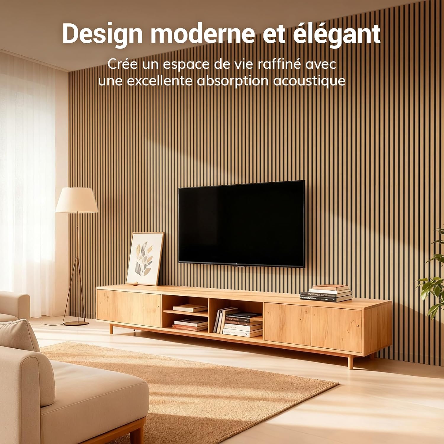 Lot de 4 Panneau Mural Decoratif de Bois, 120 x 60 -2.88㎡, Panneaux Acoustique en 3D, Tasseau Bois Mural Insonorisants pour Decoration Murale Chambre, Salon, Bureau, Comptoir, Teck 4 pièces Teck