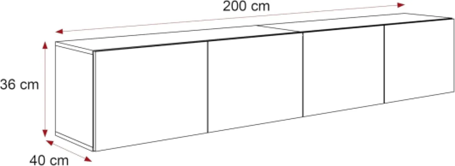 200 cm Meuble TV Suspendu 200 cm avec Rangement et LED - Meuble TV Mural avec 4 Compartiments Spacieux Blanc Brillant 200x40x36cm