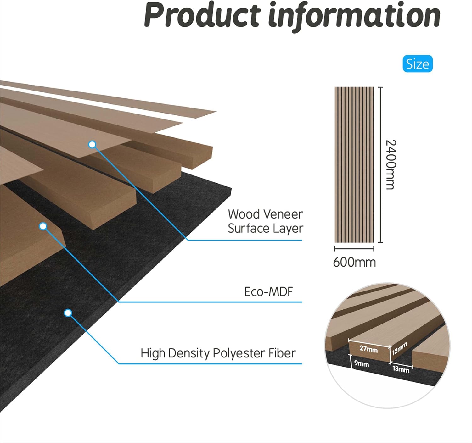 Panneaux décoratifs AICA, panneaux muraux en MDF imitation bois, lot de 3, 240 x 60 cm, couleur chêne clair Chêne clair 240 x 60CM 3