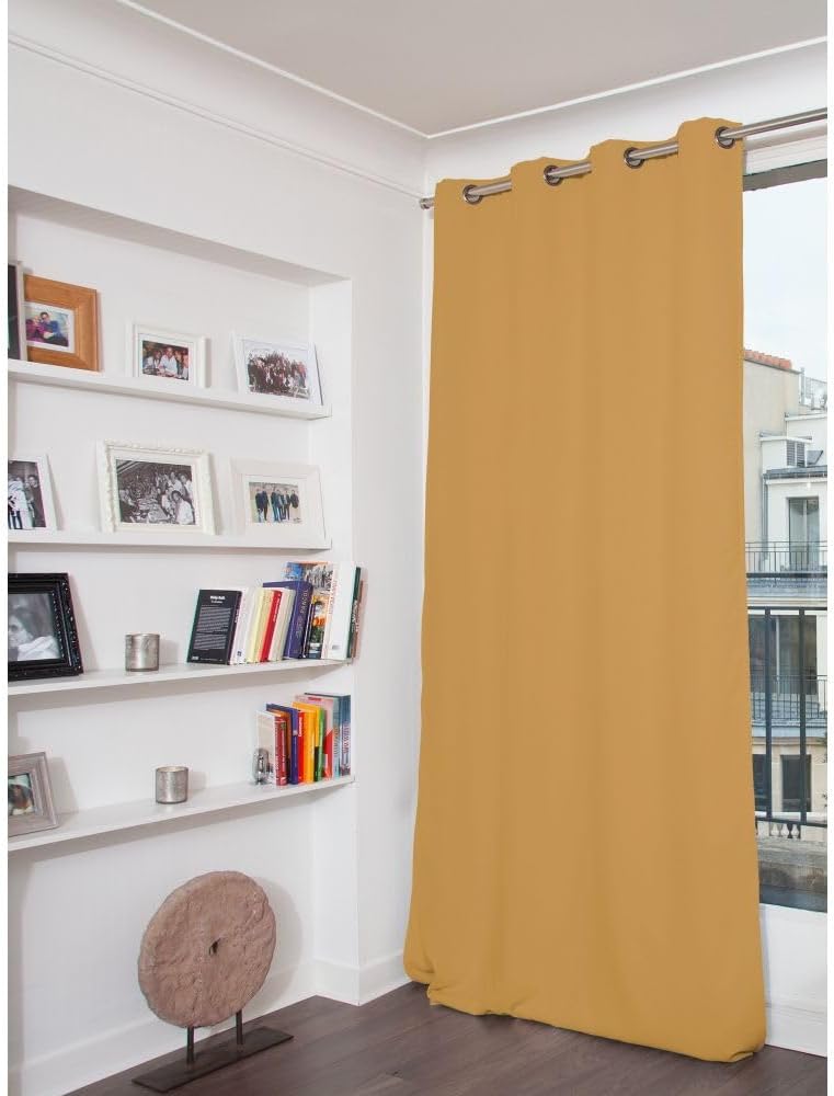 DecibelControl™ Rideau Anti-Bruit 3en1 - Isolation Phonique - Thermique Hiver+Été - 100% Occultant - Technologie Brevetée - Fabrication UE - Velours - Oeillets - Jaune MC215 - 130L x 260H cm Jaune Mc215 130L X 260H cm (1 Panneaux)