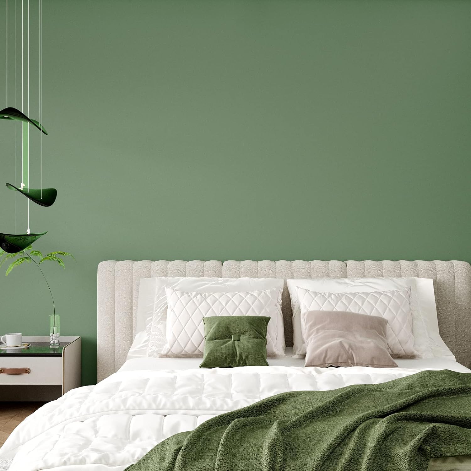 Papier Peint Vert Sauge Épaissir Papier Peint Adhesif Decoratif Salon 81 cm × 300 cm Adhesif pour Meuble Chambre Armoire Stickers Muraux Salle de Bain Papiers Peints Cuisine Lavable Mural 81 x 300 cm