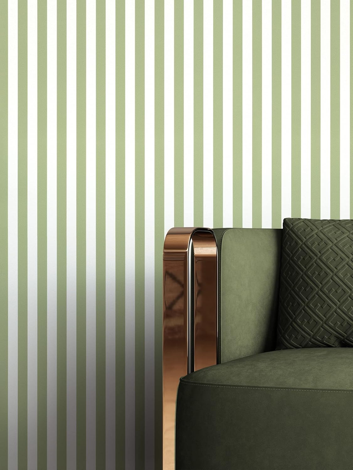 NEWROOM Papier peint Vert Bandes Intissé - Maison de Campagne Blanc Rayures en Bloc Ligne Moderne
