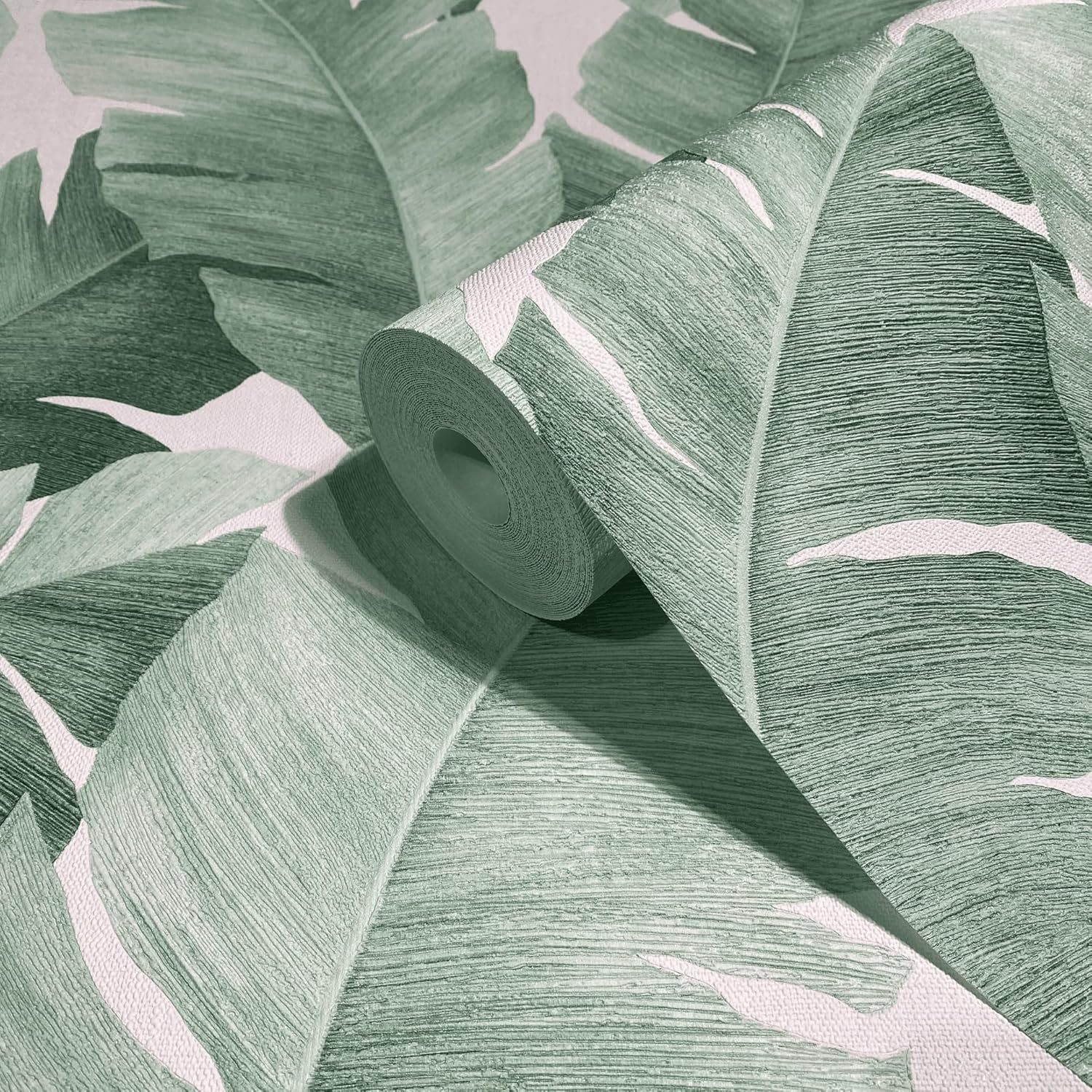 Avalon 31650 Papier peint Motif feuilles de plantes Blanc/vert Pour chambre à coucher, salon ou cuisine Fabriqué en Allemagne 10,05 x 0,53 m 53 x 1005 cm Vert