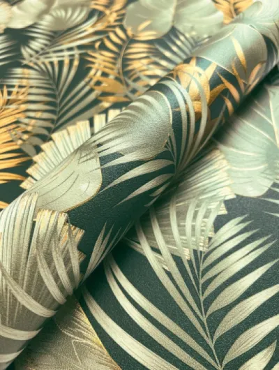 NEWROOM Papier peint Vert Jungle Intissé - Moderne Or Métallique Feuilles Feuilles de Palmier Tropical