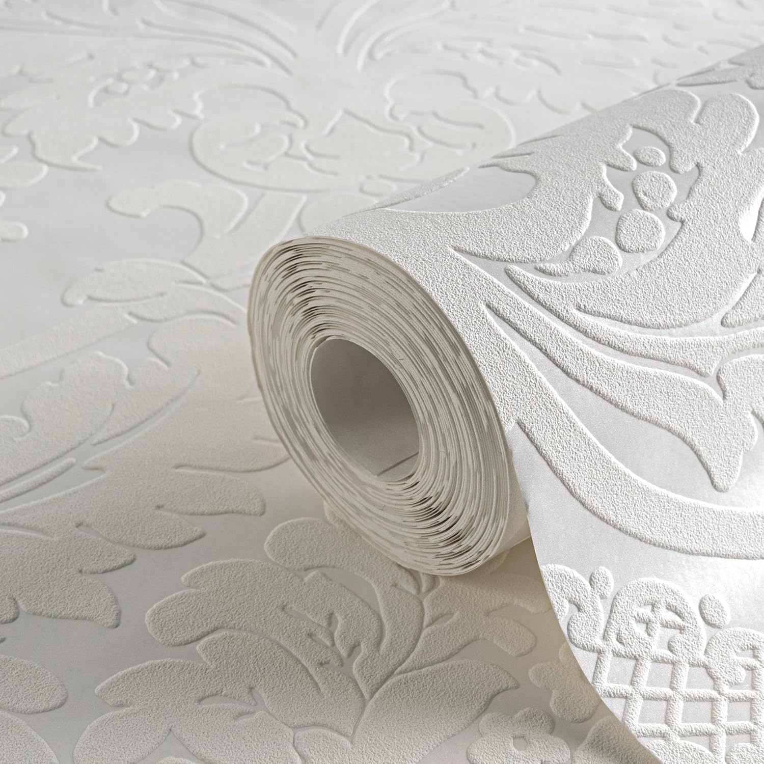 Livingwalls papier peint intissé Flock papier peint classique néo-baroque 10,05 m x 0,53 m blanc métallisé Made in Germany 554338 5543-38
