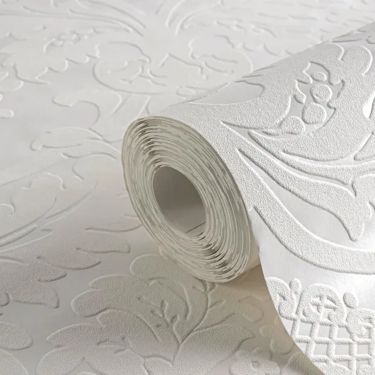 Livingwalls papier peint intissé Flock papier peint classique néo-baroque 10,05 m x 0,53 m blanc métallisé Made in Germany 554338 5543-38