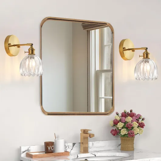 Lots de 2 Applique Murale Fleur Vintage Laiton Doré et Verre avec Interrupteur Lampe Murale Vintage E27 Luminaire Murale pour Salle de Bain Chambre Salon Cuisine 2 Pack Transparente