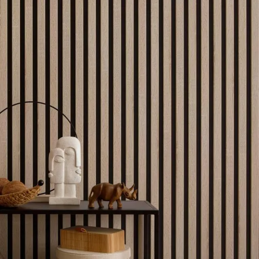 Lot de 7 Panneaux tasseaux bois 250 x 30 x 2 cm - décor chêne clair fond noir - 5,25m²