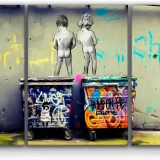 Test Giallobus Banksy Enfants Qui Font Pipi : un grand triptyque street art qui fait son effet au mur