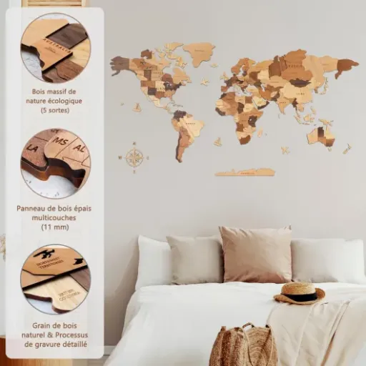 Test Creawoo Carte du Monde 3D Bois 200x114 : belle pièce murale, mais quelques limites à connaître
