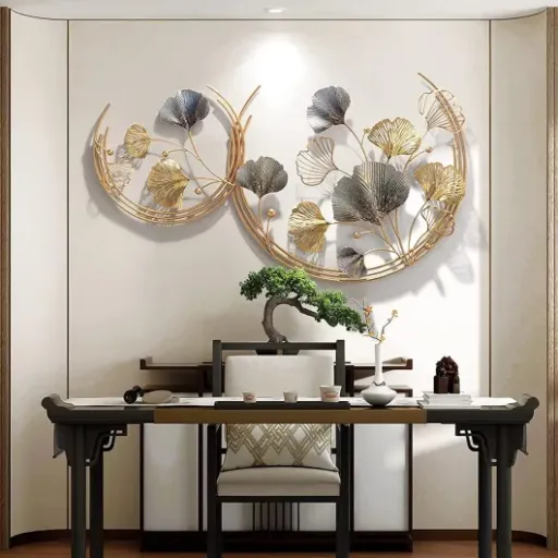 Test déco murale feuille de ginkgo BHKERUZ : grande plaque métal qui fait tout de suite plus « fini » dans le salon