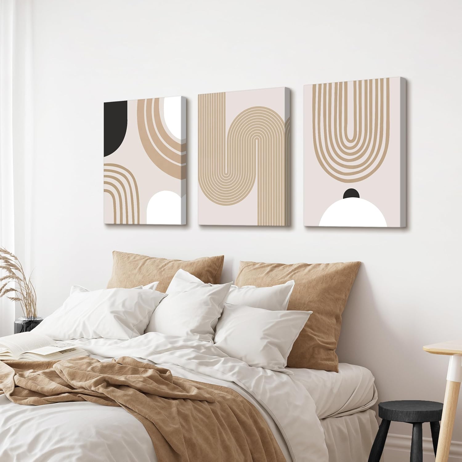 3Pcs Cadre en Bois Impression sur Toile Boho Minimaliste Abstrait Tableau Image sur Toile Beige Caramel Géométrique Peinture Tableau Decoration Murale Salon Chambre Salle de Bain 50x70cm x3pcs Boho Minimaliste Abstrait 50L x 70l cm