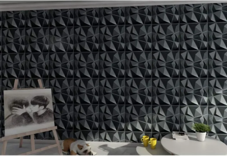 Lot de 12 Panneaux Muraux Texturés 3D Noir,Dalle Murale Décorative Salon,Brique Effet,50 x 50 cm,3m² Noir Mat